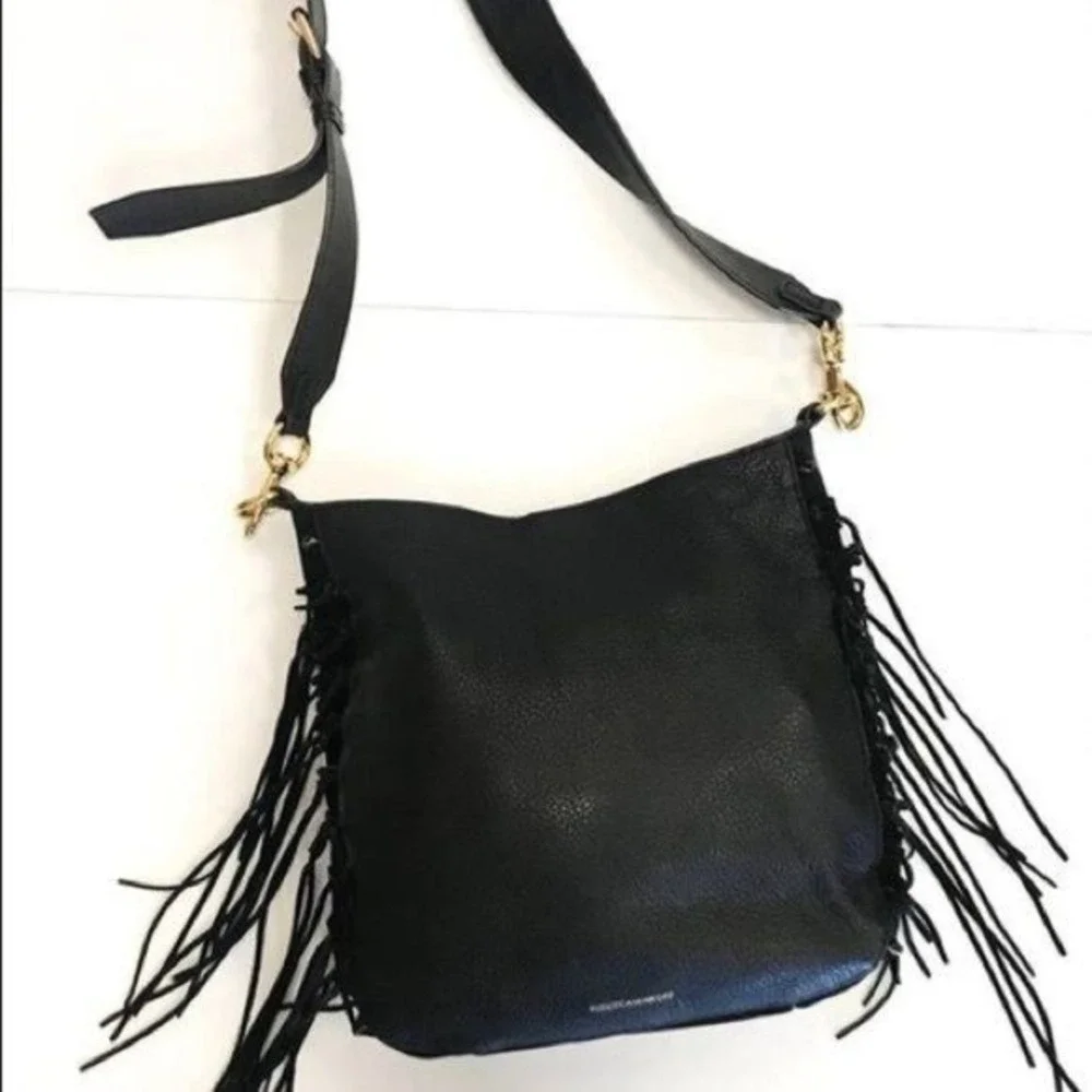 Rebecca Minkoff Lima Hobo Black Suede‎ Leather Crossbody Bag without Fringe